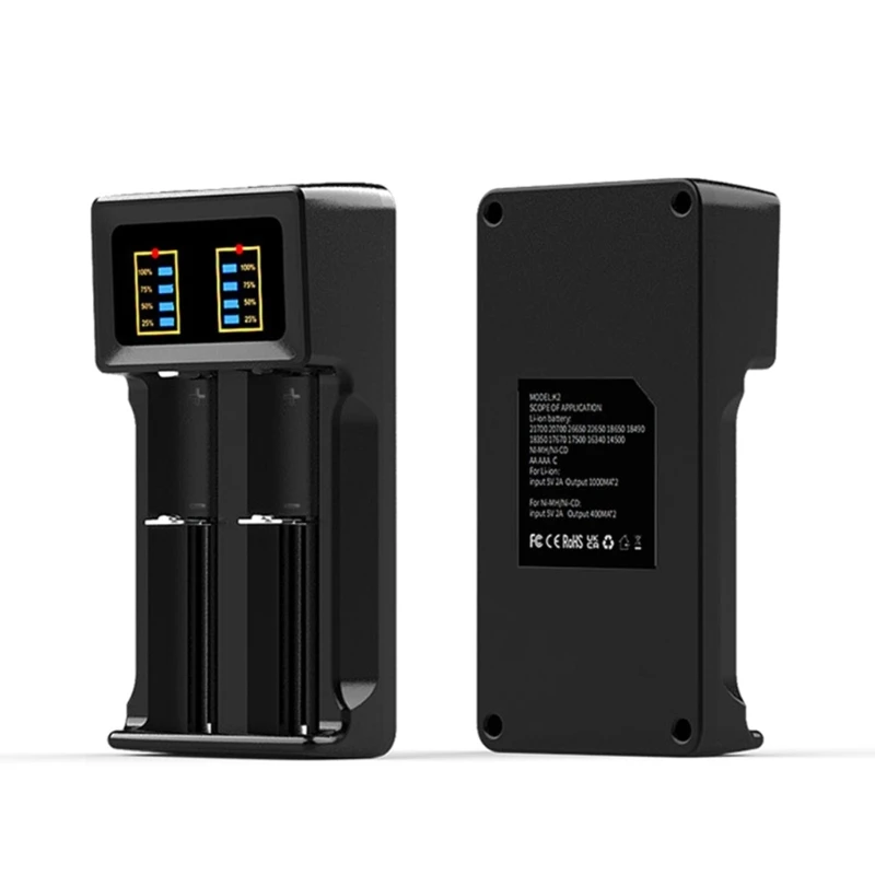 

2 Slot for aaa/aa 18650 26650 21750 Rechargeable Battery LCD Display