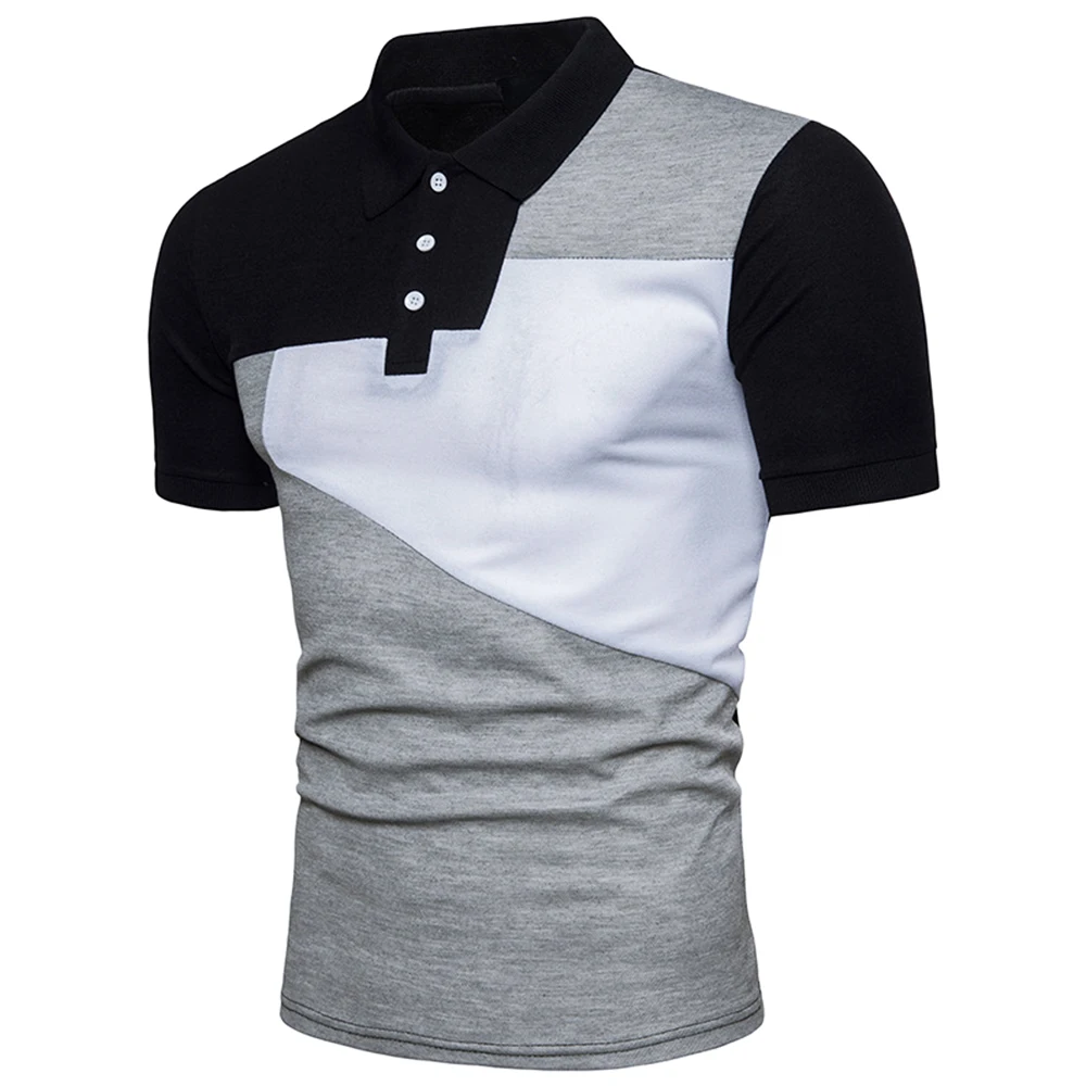 

New Summer Men's Casual Slim Streetwear Fashion Patchwork Short-sleeved T-shirt Turn-down Collar Men's Polo Shirt Men's Clothing
