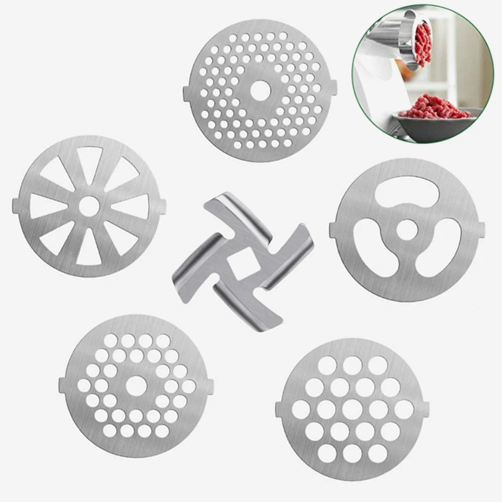 

6PC Meat Grinder Blade Stainless Steel Mixer Plate Discs Kit Meat Food Cutting Grinding Machine Parts Kitchen Supplies
