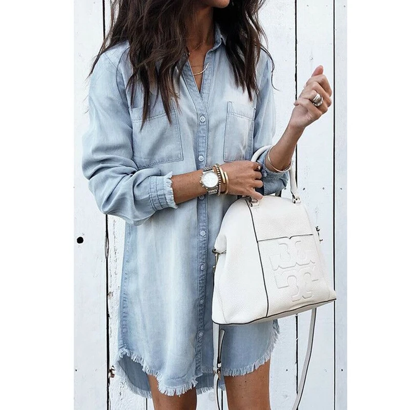 

Vintage Women Jeans Shirt 2021 Denim Shirt Large Large Oversized Shirt Loose Ladies Tops Blouse Femme Woman Gray Blue Green