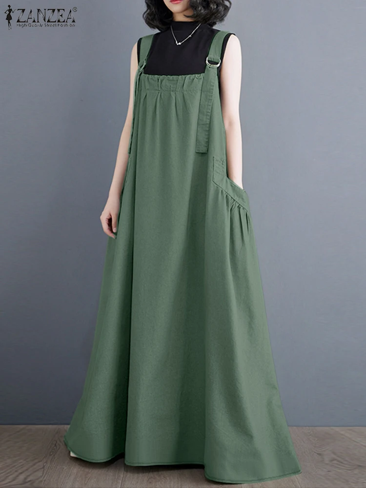 Корейский модный женский комбинезон платье осенне-летний сарафан макси ZANZEA