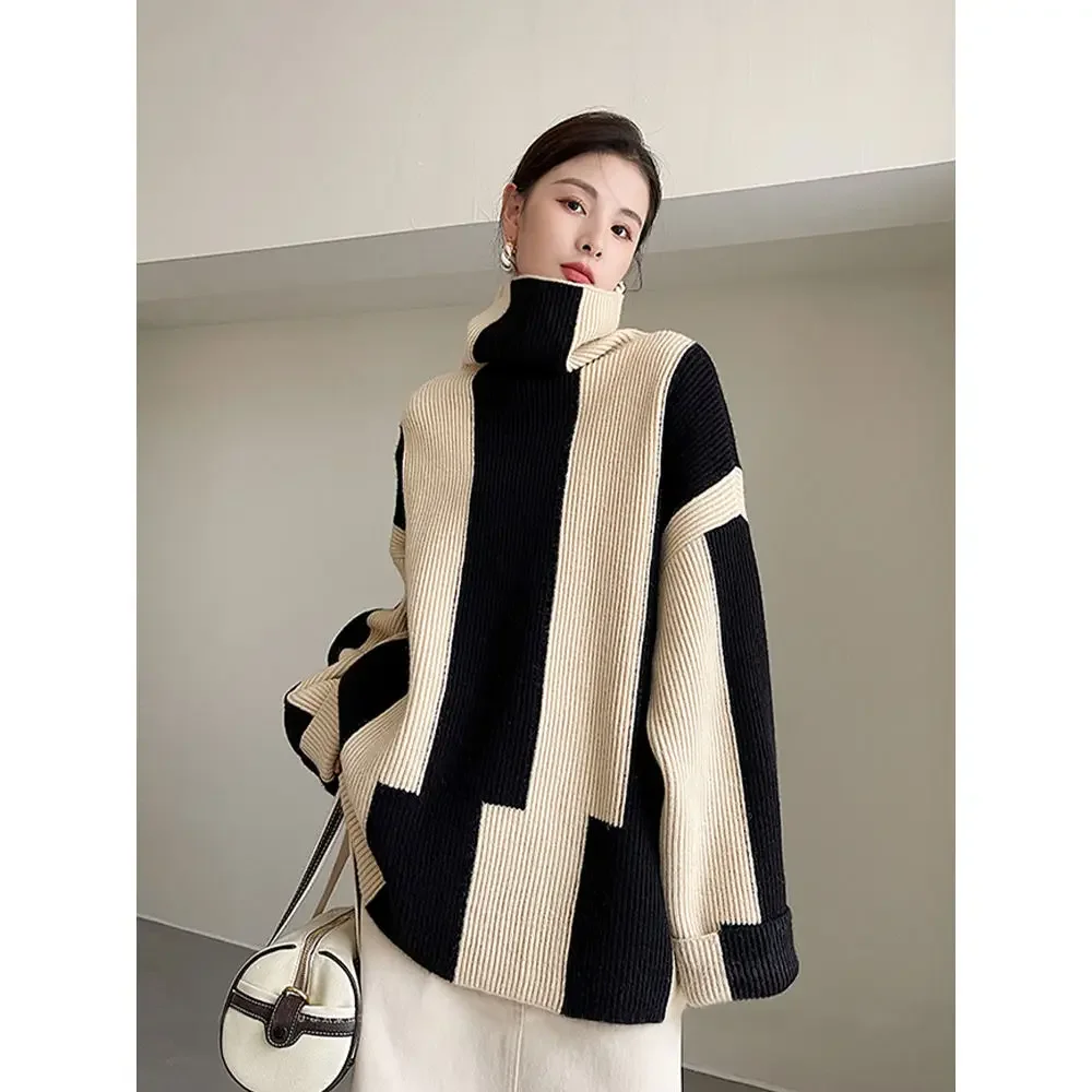 Женский полосатый вязаный свитер с длинным рукавом пуловер топы женский джемпер