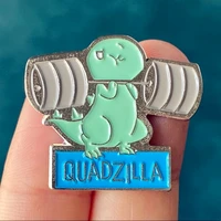 quadzilla dinosaur weightlifting brooch metal badge lapel pin jacket jeans fashion jewelry accessories gift
