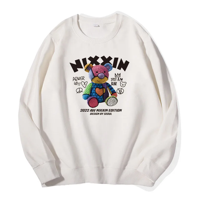 

Новая женская повседневная одежда, Модный пуловер, свитшот с принтом игрушечного медведя, толстовки из чистого хлопка для девочек, топы с длинным рукавом