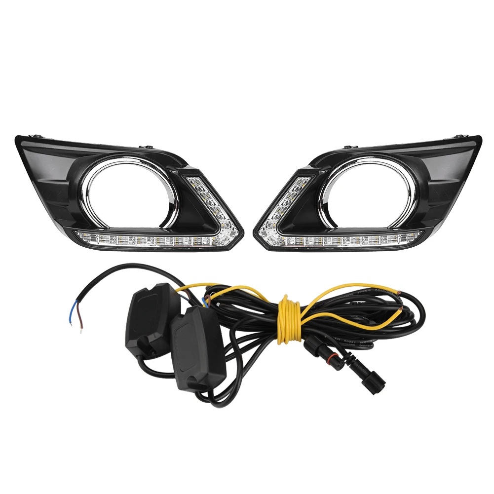

1Pair Car Daytime Running Light Turn Signal 2-Color DRL LED Fog Lamp Cover for Nissan Rogue 14-15 daytime daytime
