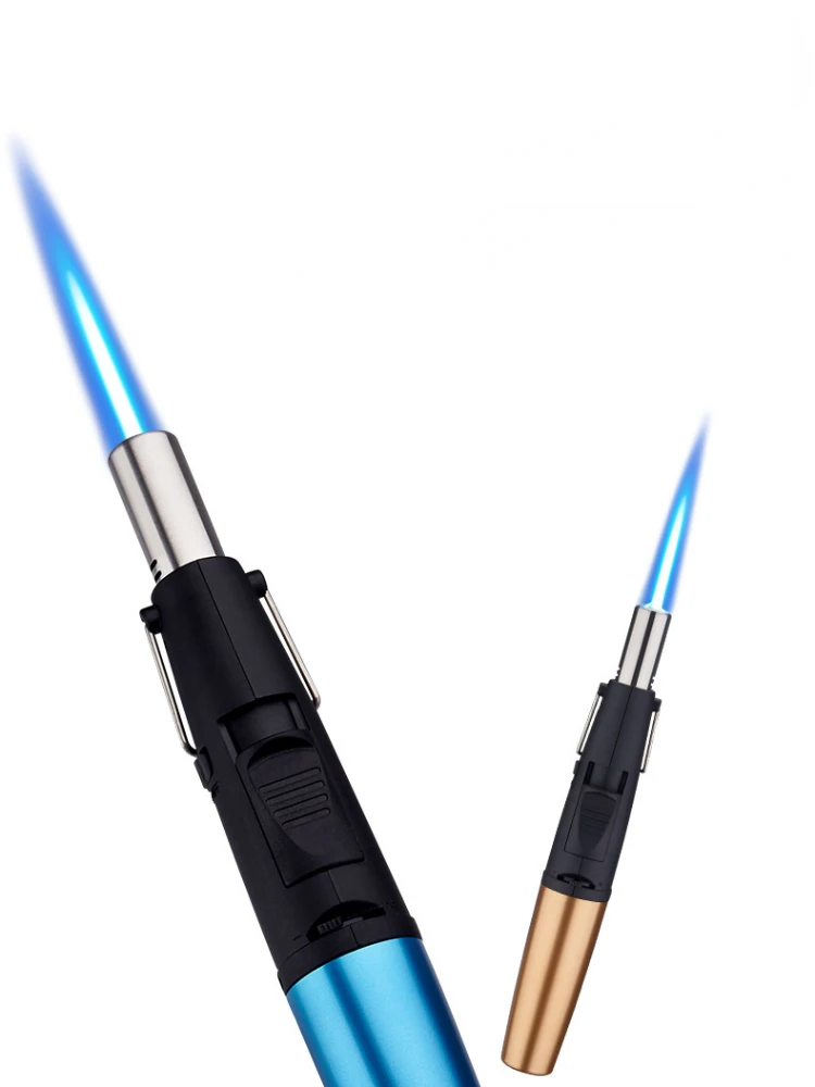 

Outdoor picnic cigar lighter candle windproof point inflatable straight-through lighter blue flame gift
