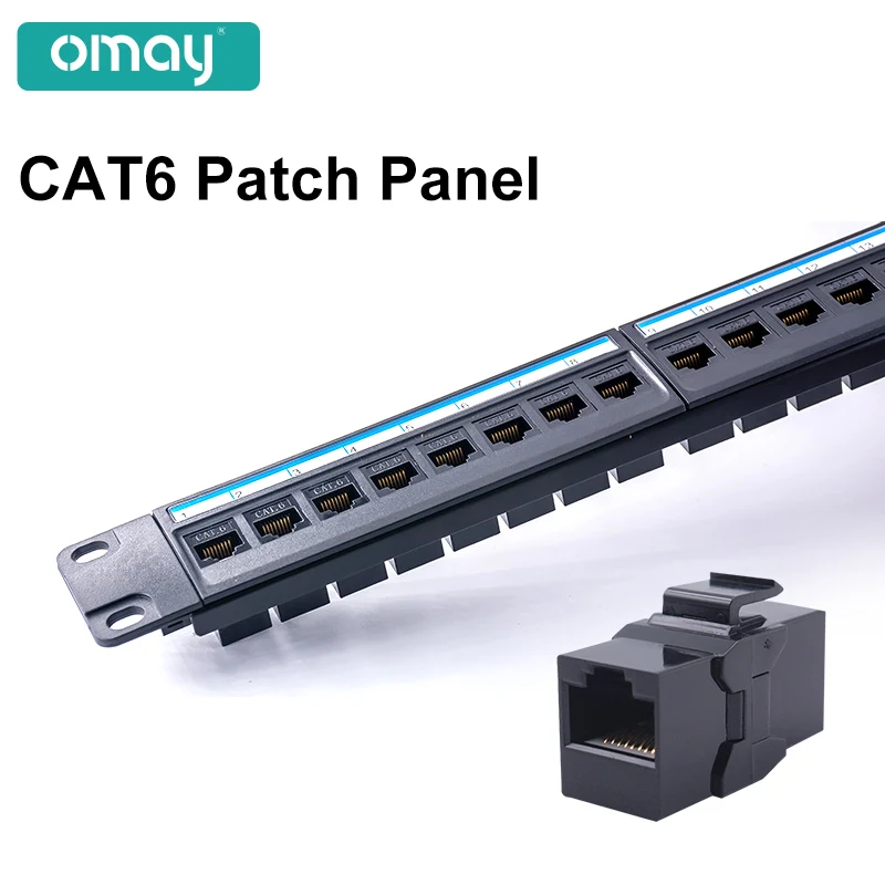 

24 Port CAT6 Through Coupler Patch Panel RJ45 Network Cable 19in 1U with Back Bar Rackmount CAT6A UTP Keystone Jack