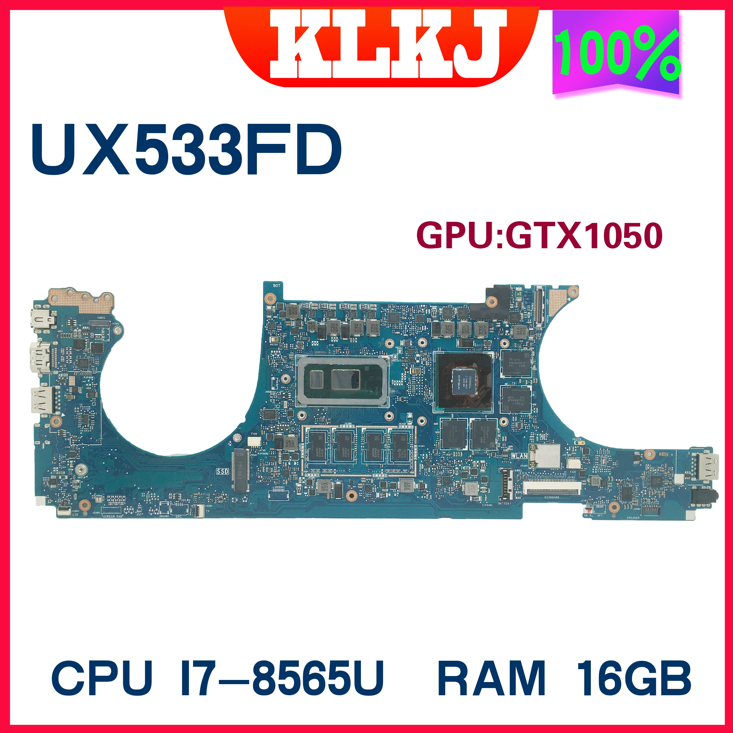 

Dinzi UX533FD Mainboard For ASUS ZenBook 15 UX533FN UX533F UX533FD UX533FDX Laotop Motherboard W/ GTX1050 (V2G) 16G RAM I7-8565U