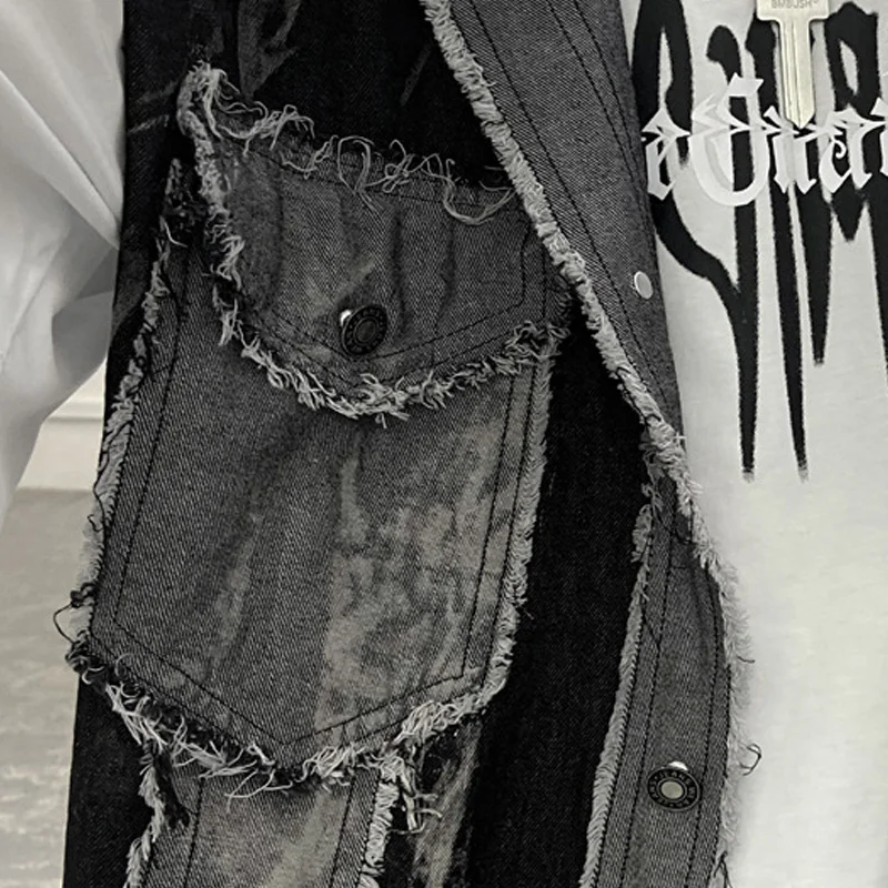 Мужской джинсовый жилет короткий однобортный из хлопка с отложным воротником и