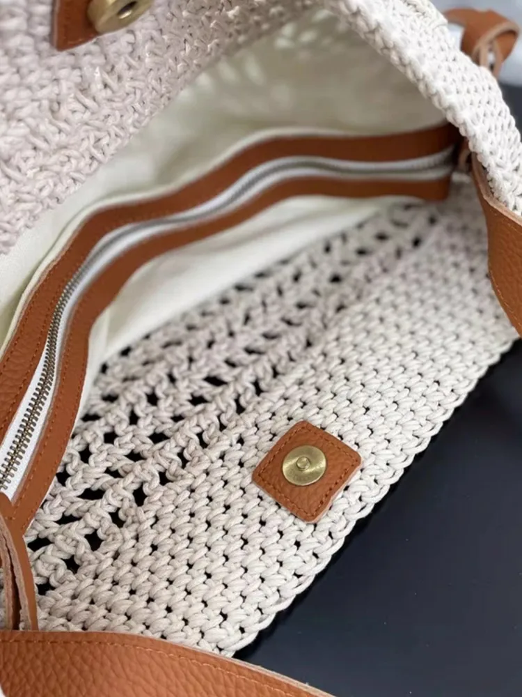 Пляжная соломенная сумка ручной работы для женщин ажурный саквояж через плечо из