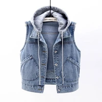 denim vest women short 2022 spring autumn new hooded big pocket sleeveless jacket all match slim top cardigan s xxxxl
