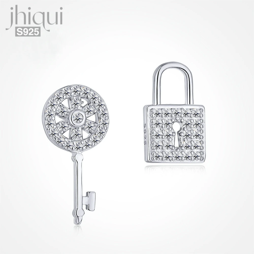 

1pair Solid 925 Sterling Silver Zircon Key Lock Shape Stud Earring for Women Fine Jewelry