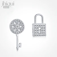 1pair solid 925 sterling silver zircon key lock shape stud earring for women fine jewelry
