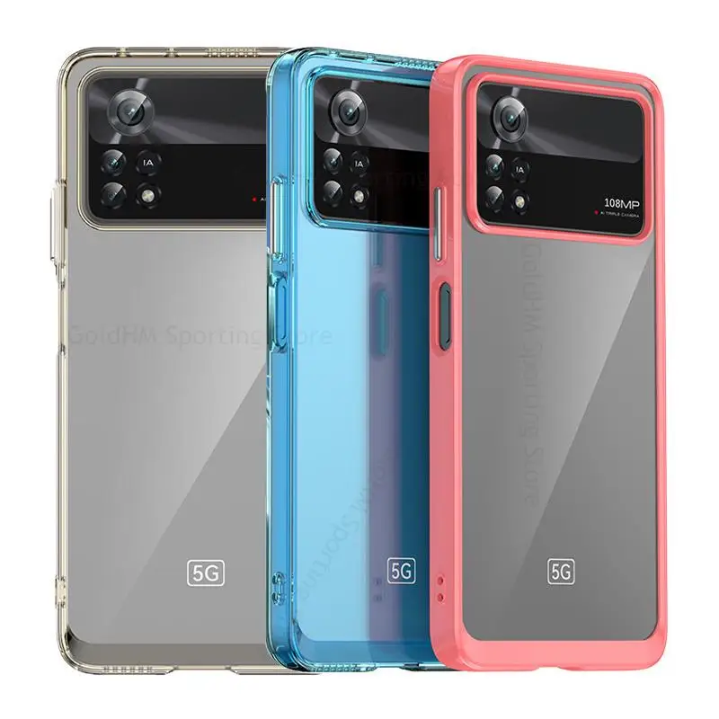 

For Xiaomi Poco M4 X4 Pro 5G Acrylic Transparent Shockproof Space Case For POCO M4 X4 NFC F4 F3 Candy Color Soft TPU Clear Cover