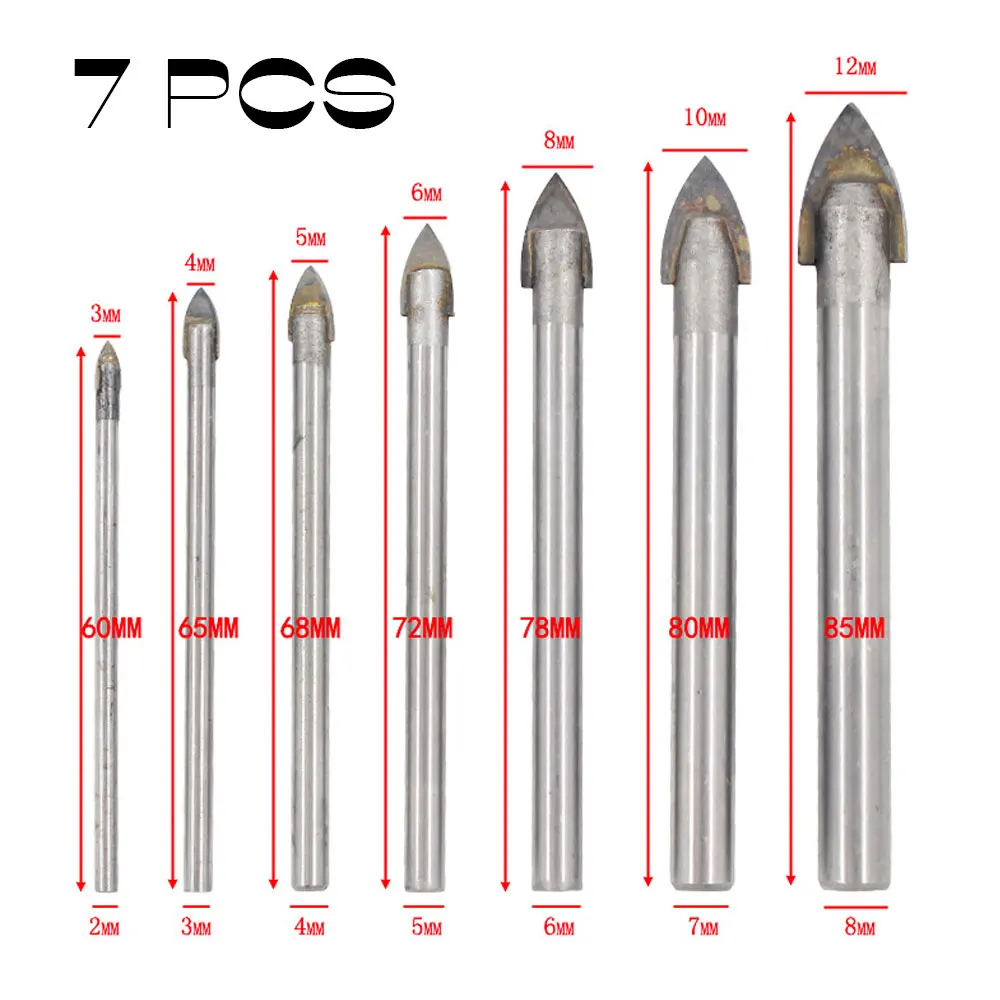 

3/4/5/6/8/10/12mm Spade Drill Bit 4/6/7 Pcs Glass Marble Porcelain Spear Head Ceramic Tile Drill Bits Set
