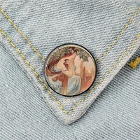 the arts painting alphonse mucha pin custom funny brooches shirt lapel bag cute badge cute jewelry gift for lover girl friends