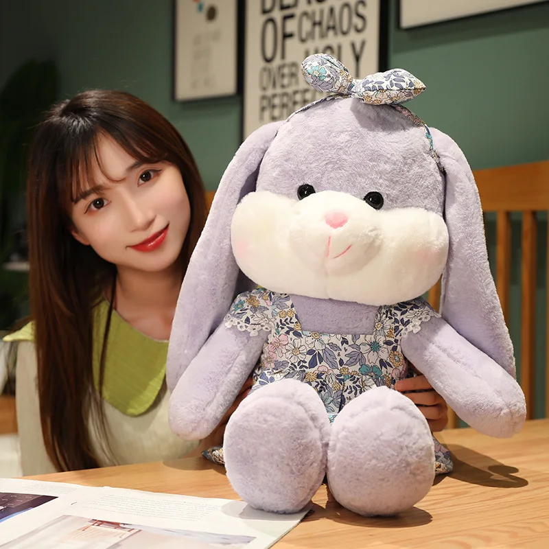 

40-70cm Kawaii Rabbit Doll Soft Plush Toy With Floral Dress Long Ears Bunny Appease Toy For Kids Animal Sleeping Toys