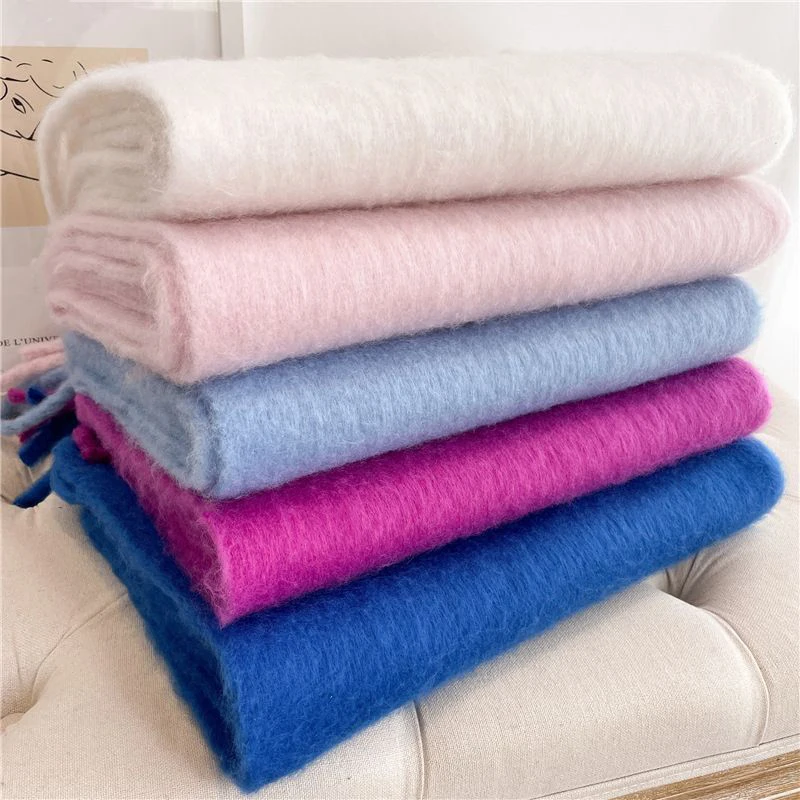 

New Women's Scarf Winter Mohair Solid Scarf Women's Autumn Winter Warmth Long Tassel Soft Neck Student Casual Versatile Cashmere