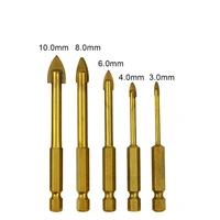 5 pieces tungsten carbide tct glass drill bits set titanium coated power tools accessories with 14 hex shank