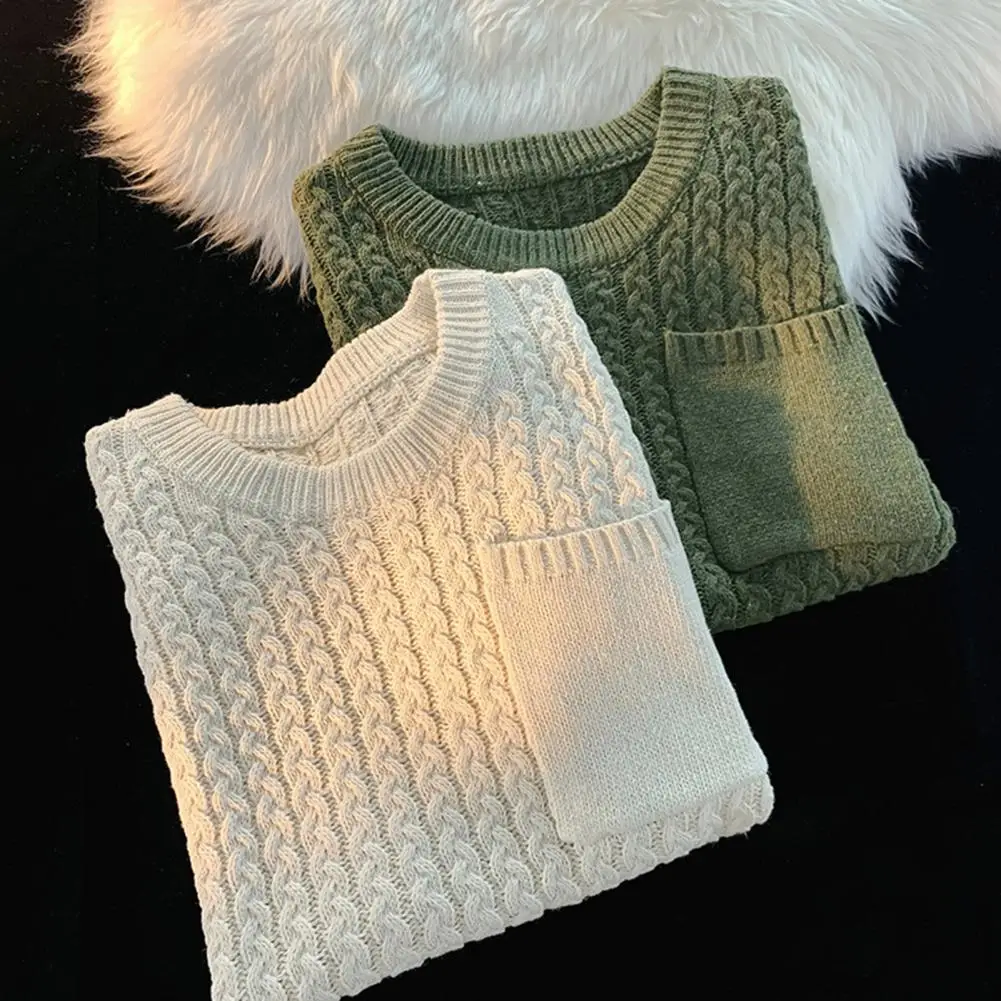 Chic Solid Color Twisted Texture Anti-pilling Pullover Winter Sweater Vest Pocket Spring Sweater for School
