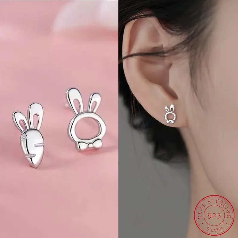 

S925 Sterling Silver Carrot Bunny Earrings for Women Sweet Lovely Asymmetrical Stud Earring New Fashion Jewelry Wedding Gift