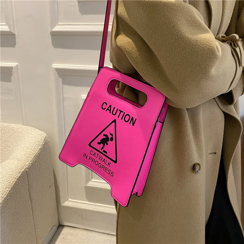 

Crossbody Bag Women Creative Caution Letters Sign Handbag Cute Fluorescence Color Shoulder Bags for Female Clutches Purse Bolsa