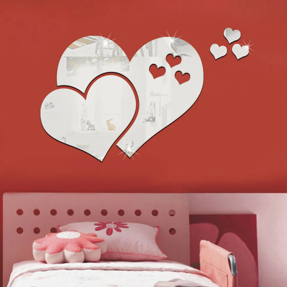 

1 Set Heart Stickers Room Mirror Decals Bedroom Decorative Stickers Tiles Adhesive Stickers