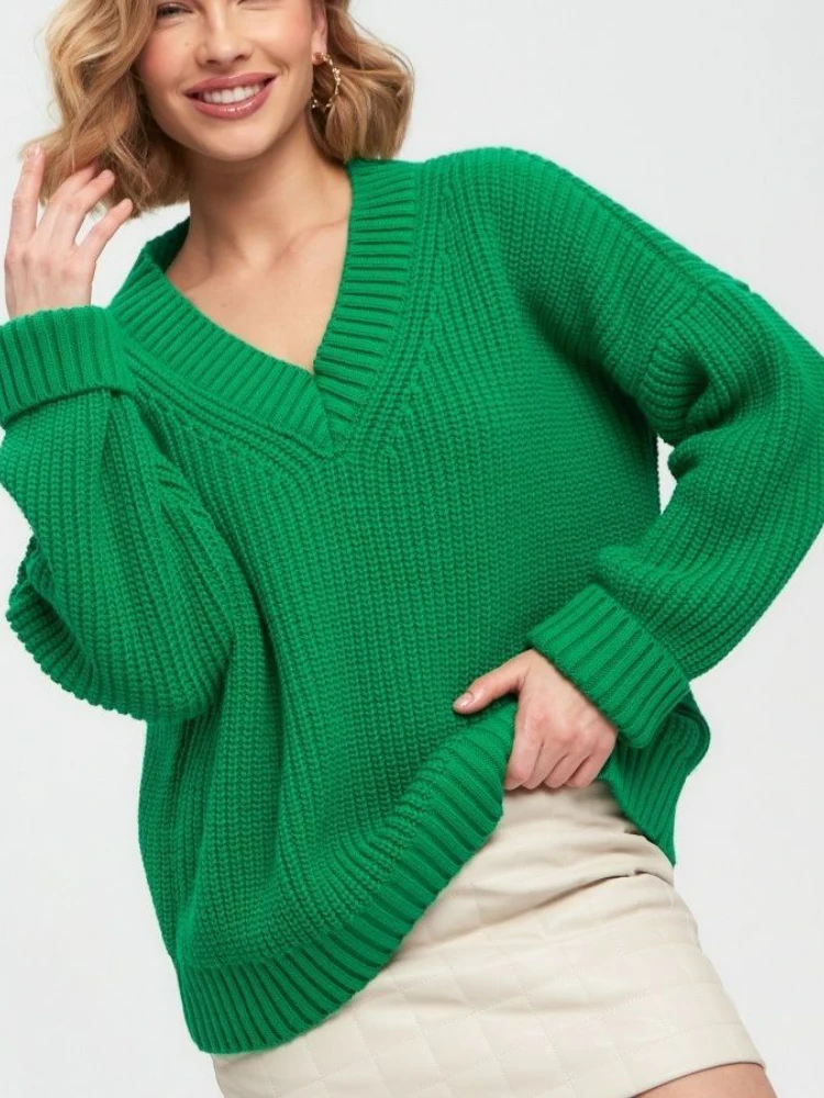 

Casual Pullovers Women Winter 2023 Thick Warm Loose Fit Women's Sweater Solid V-neck Elegance Vintage Long Sleeve Knite Jumpers