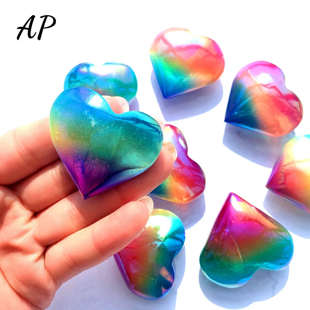 1 шт. Радужный натуральный селенит Гальванизированный орнамент в форме сердца