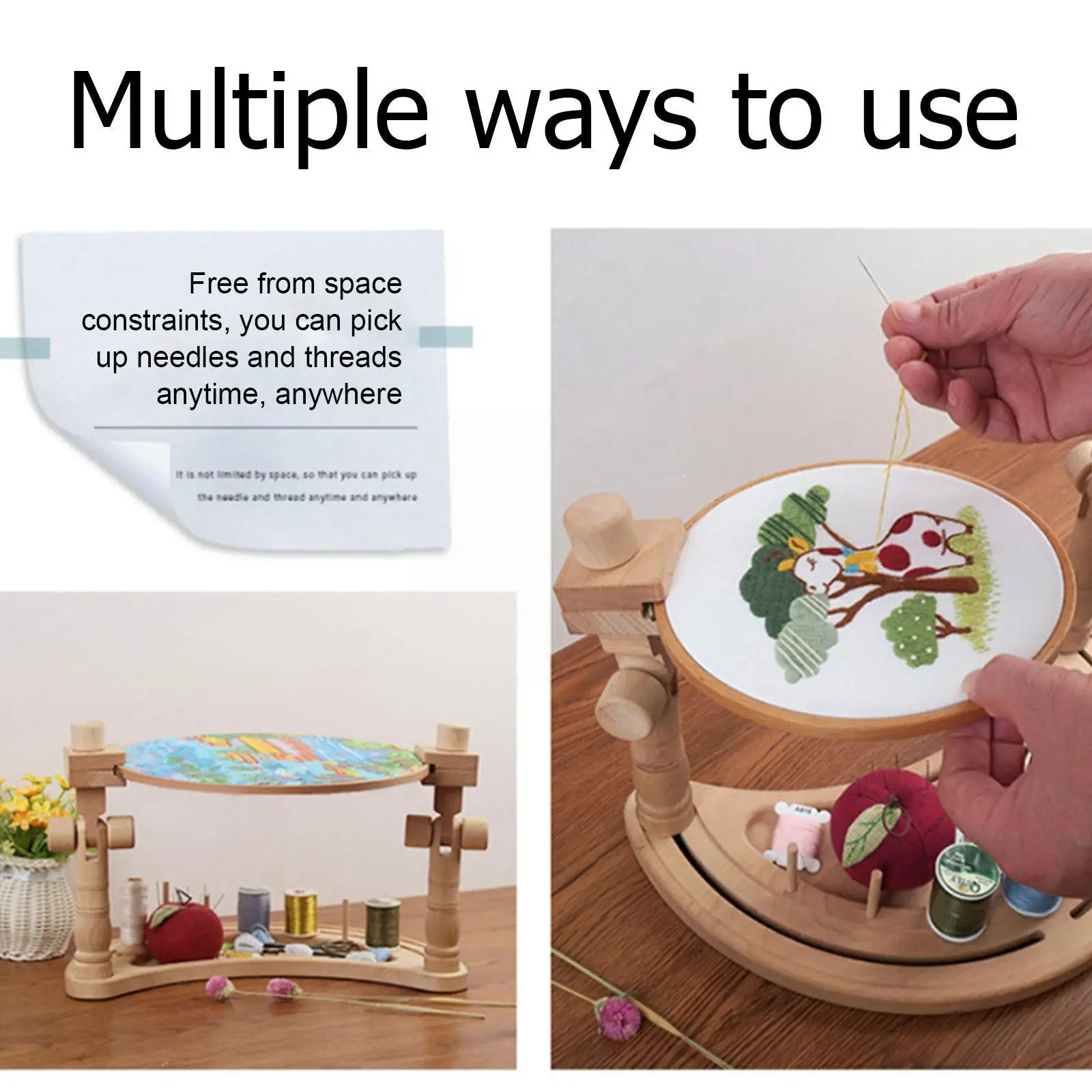 

Вращающаяся деревянная подставка для вышивки в стиле ретро, Настольная вращающаяся подставка для вышивки и шитья T9f8