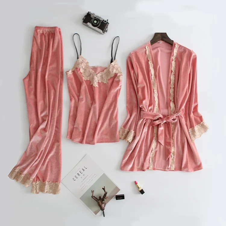 Зеленый велюровый Пижамный костюм женская пижама из 4 предметов рубашка и брюки