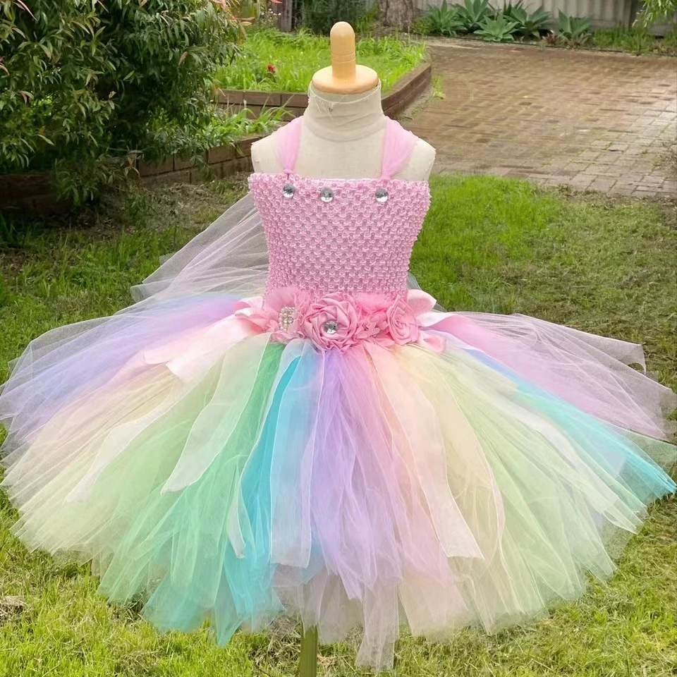 Fairy Cosplay Tutu Dress with Wing Set for Children Birthday Party Photograph Girls Baby Fairy Cosplay Hot Pink Tutu Dress images - 6