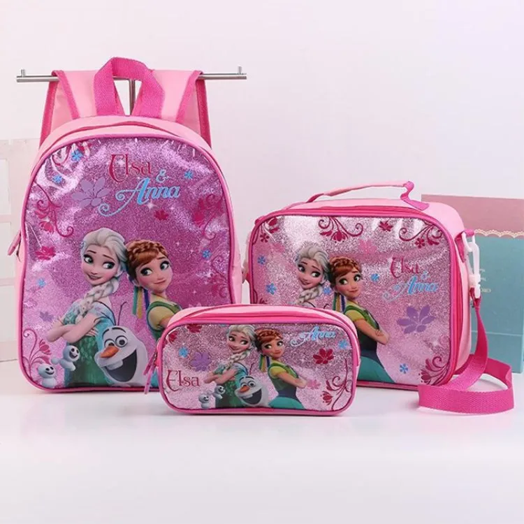 Disney Frozen Kindergarten Bag For Girls Elsa Lunch Box Pencil Case Student Shoulder Orthopedic Backpack Christmas Gifts Mochila