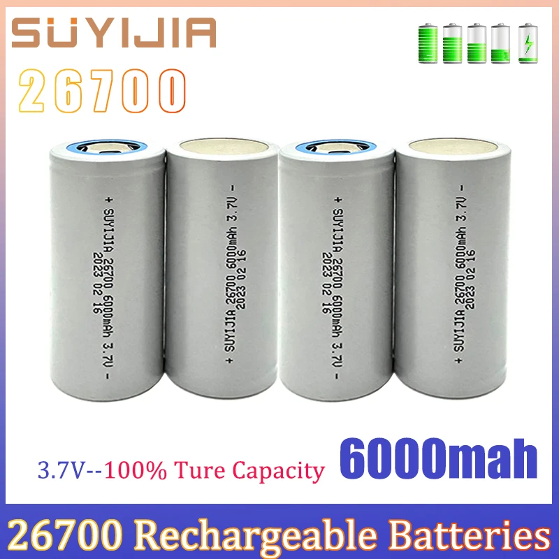 

3.7V 6000mah 26700 Battery Li-ion Lithium Rechargeable Power Batteries for LED Flashlight Torch Electric Tools Electric Bicycle