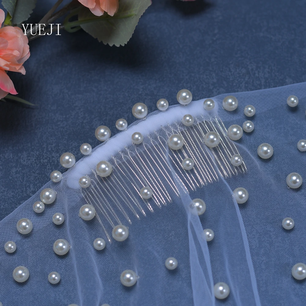 YUEJI Простая Hochzeitschleier жемчужная фата однослойная Velo Tipo Catedral Complementos De Boda YJ180 с