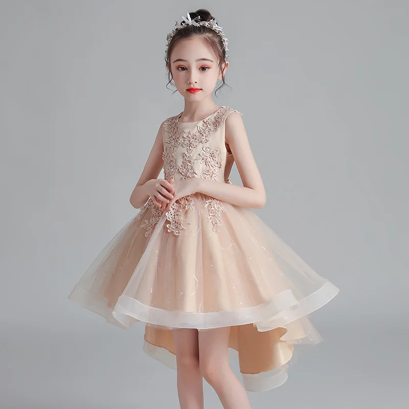 

Kids White Elegant Wedding Bridesmaid Dresses for Flower Girl Luxury Champagne Pink Short Dress Party Pageant Evening Gowns Gala