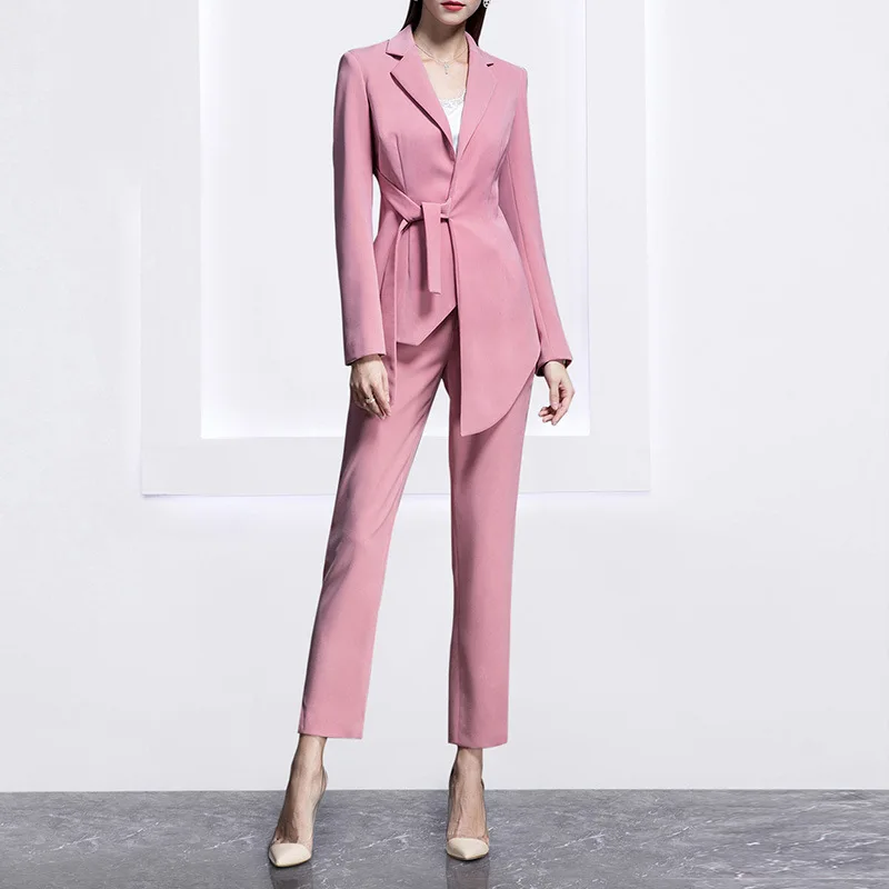

Temperament professional suit female2022 new autumn and winter temperament ol celebrity Xiaoxiang wind suit female pink overalls