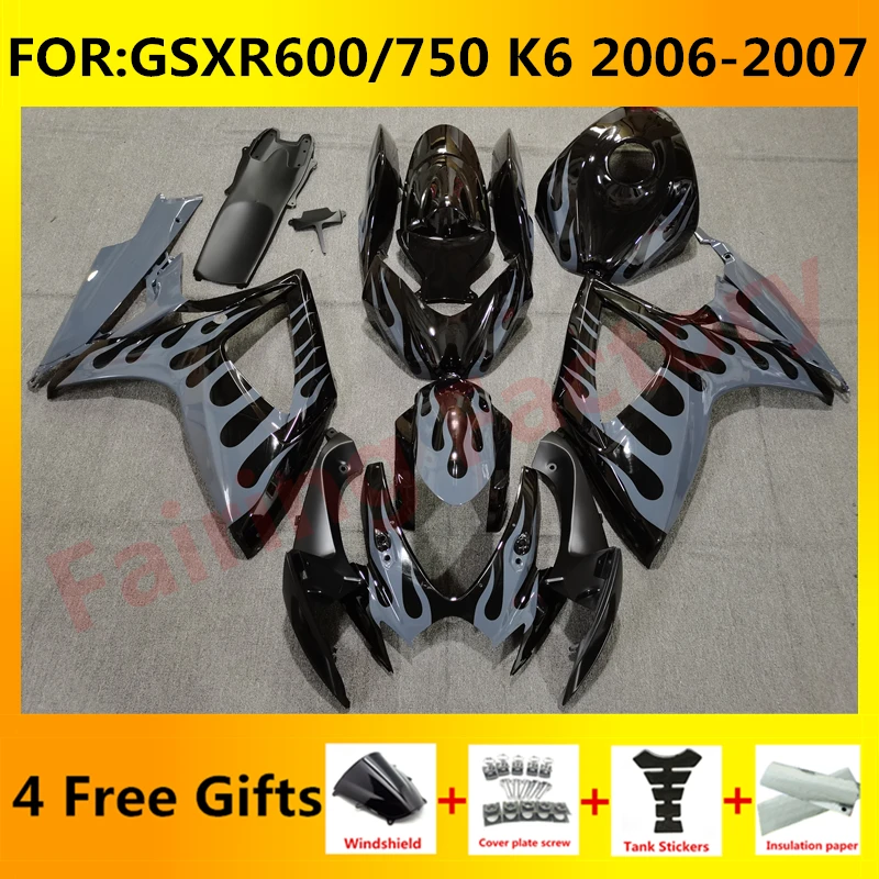

NEW ABS Motorcycle Whole Fairing kit fit for GSXR600 750 06 07 GSXR 600 GSX-R750 K6 2006 2007 full Fairings kits set grey flame