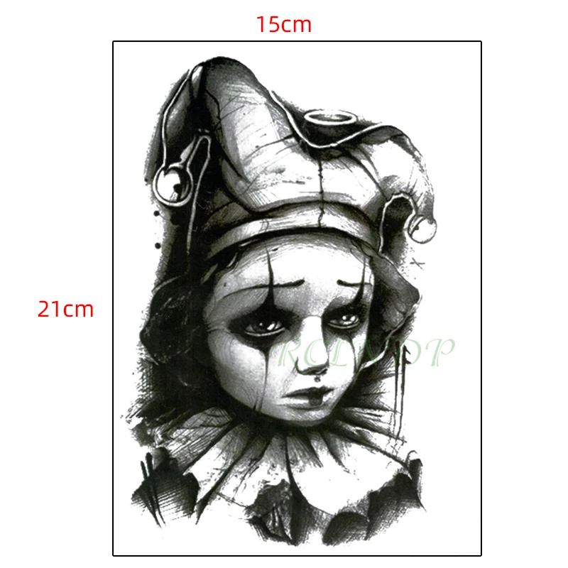 Непромокаемая временная наклейка на татуировку "Клоун в стиле грусти, девочка во флеш-татуировке, фальшивые татуировки на ноге и руке, искусство для мужчин и женщин".