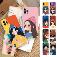 kawaii cartoon girl and boy phone case for iphone 11 12 13 mini pro max 8 7 6 6s plus x 5 se 2020 xr xs case shell