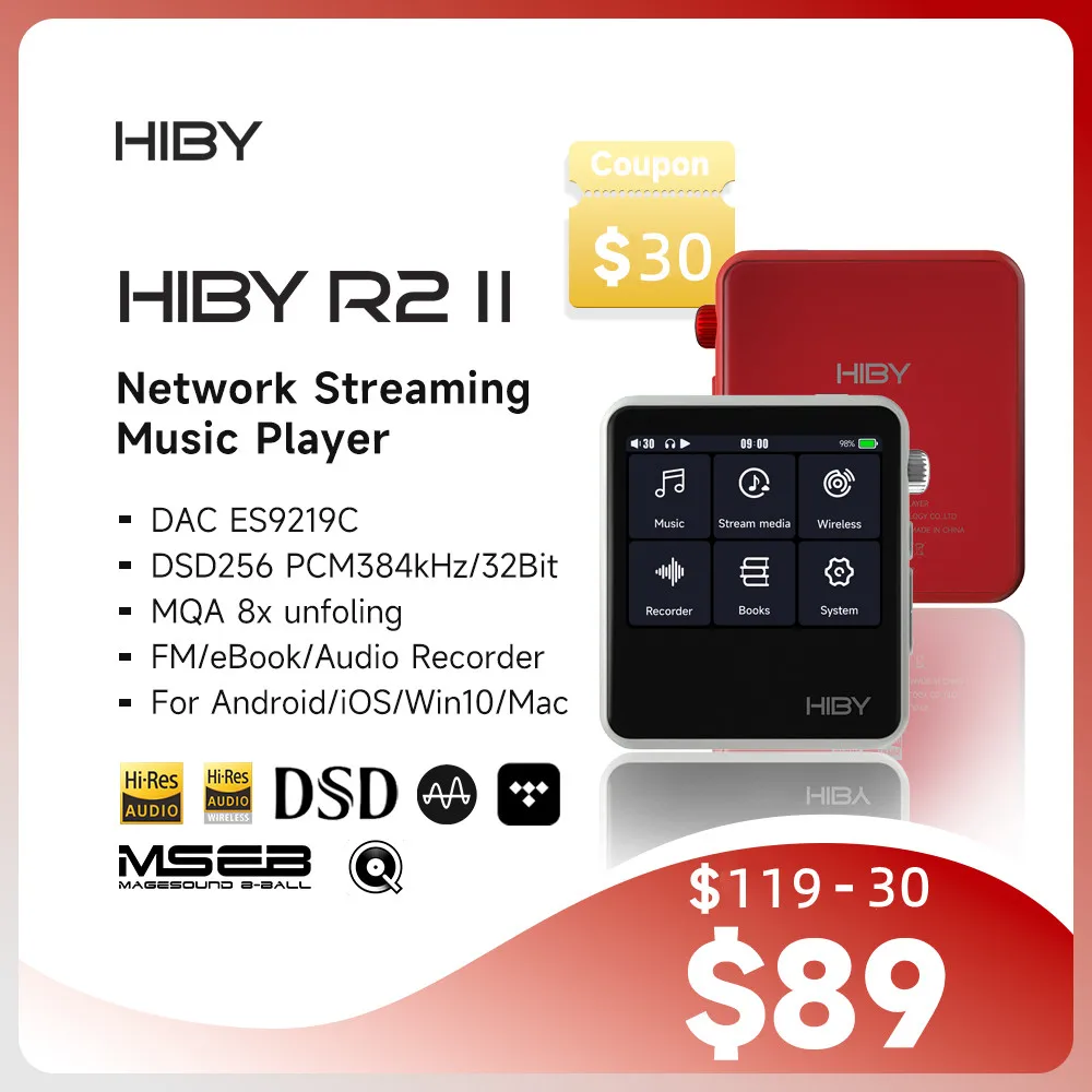 HiBy R2 II / GEN 2 Аудио Hi-Fi Музыкальный плеер MP3 USB C DAC Bluetooth WiFi MQA DSD128 DLNA Airplay TIDAL FM Радио с