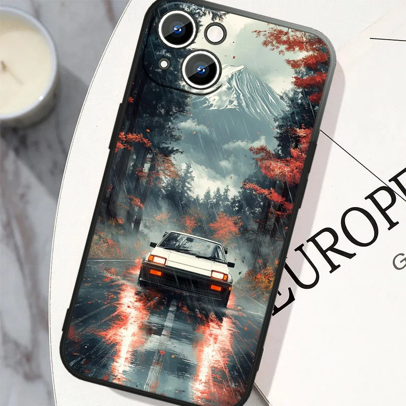 Черный телефонный чехол с аниме инициалом D для Apple iPhone 16 15 14 13 12 mini 11 8 7 Pro Max Plus