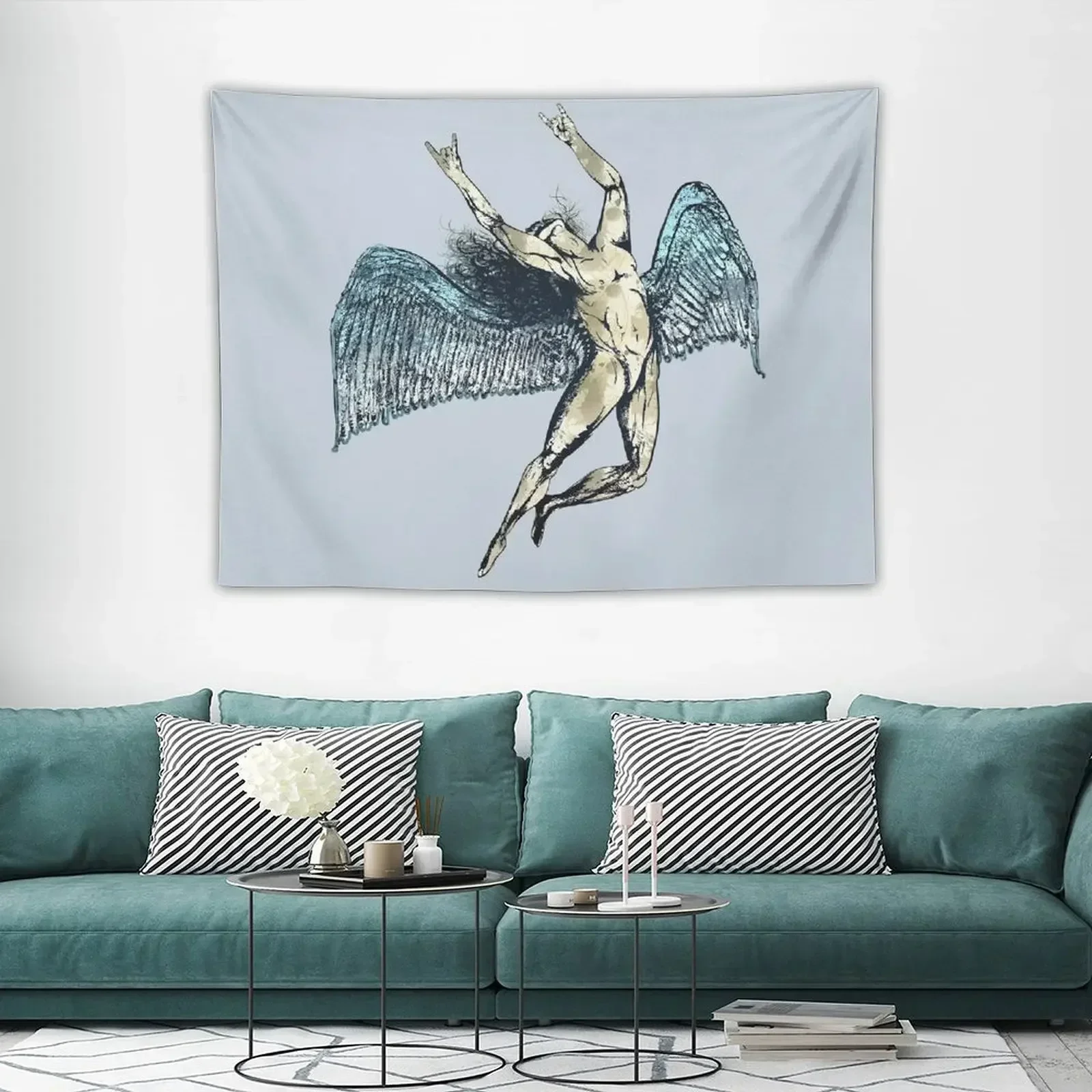 ICARUS THROWS THE HORNS - супер синий гранж НОВЫЙ гобелен Домашние украшения Эстетический