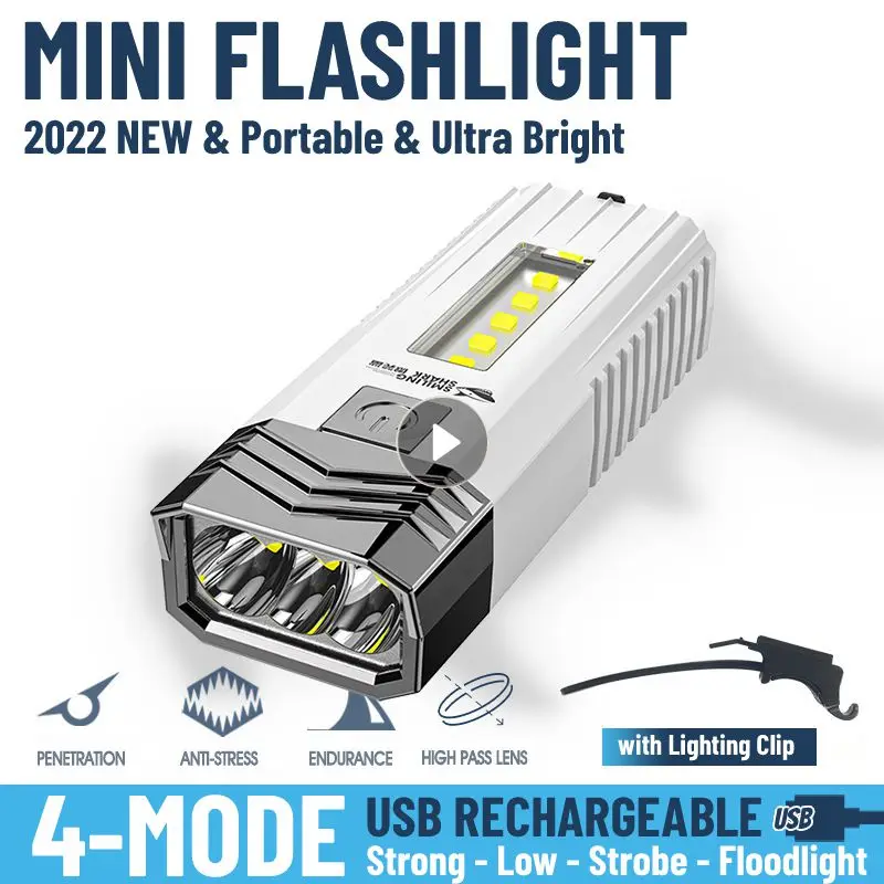 

New 2 IN 1 Ultra Bright Tactical LED Flashlight Mini Torch Power Bank Outdoor Lighting 4 Modes USB Rechargeable Flashlight