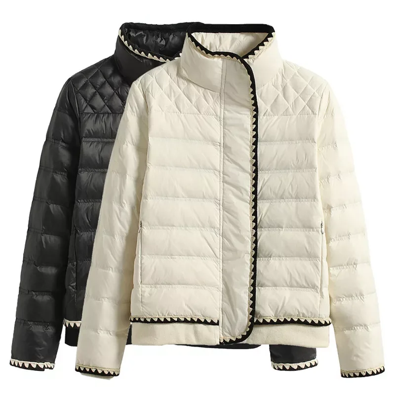 

2022NEW Winter Women 90% Whiter Duck Down Coat Stand Collar Zipper Lace Jacket Ultra Light Warm Snow Parka Female Down Outerwear