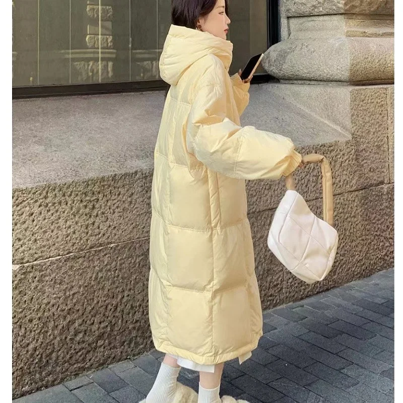 Модное желтое зимнее пальто средней длины для женщин 2024 новые парки утепленное