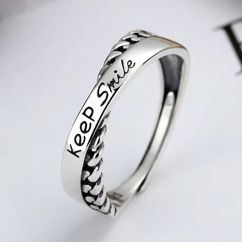 Женское серебряное кольцо с надписью «Keep Smile Good Lucky»