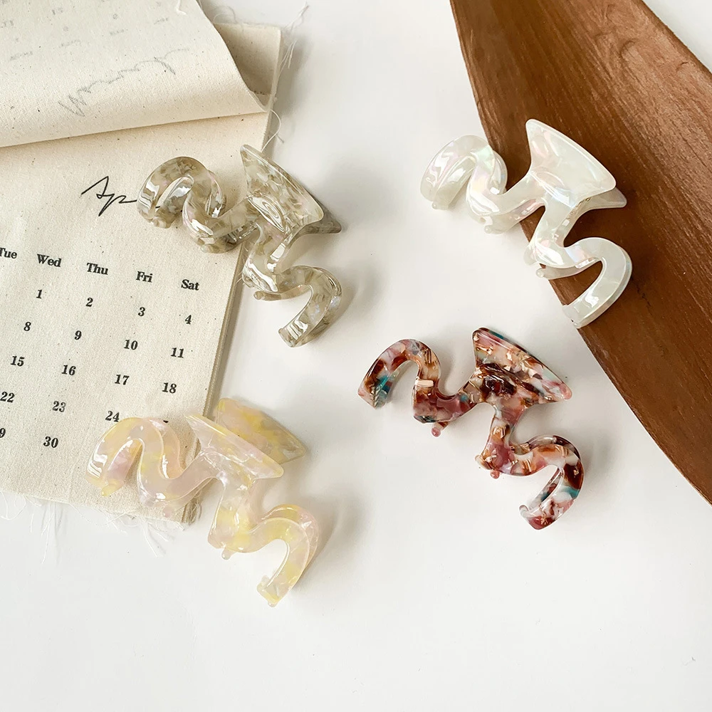 

M Shape Acetate Hair Claw For Woman Floral Print Wave Acrylic Barrettes Hairpins Elegant Geometric Hair Clip Barrettes Headwear