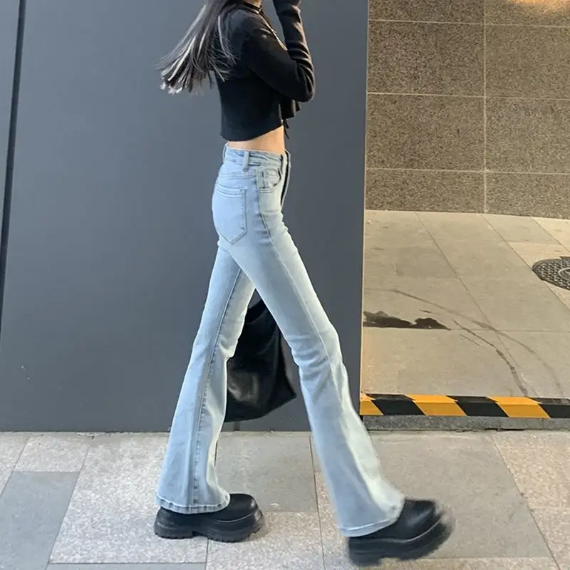 Women's Elastic Slim Denim Flare Boot Cut Pants Female Lady Vintage High Waist Trumpet Full Length Jeans Streetwear for Women