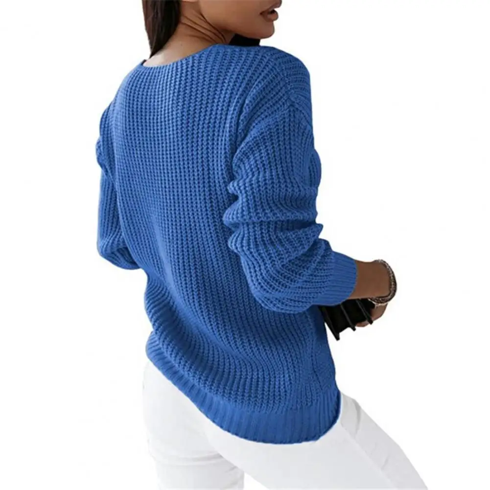 

Knitted Sweater Solid Color Women Sweater Skin-Touch Cold Resistant Chic Women Sweater Knitted Causal Top